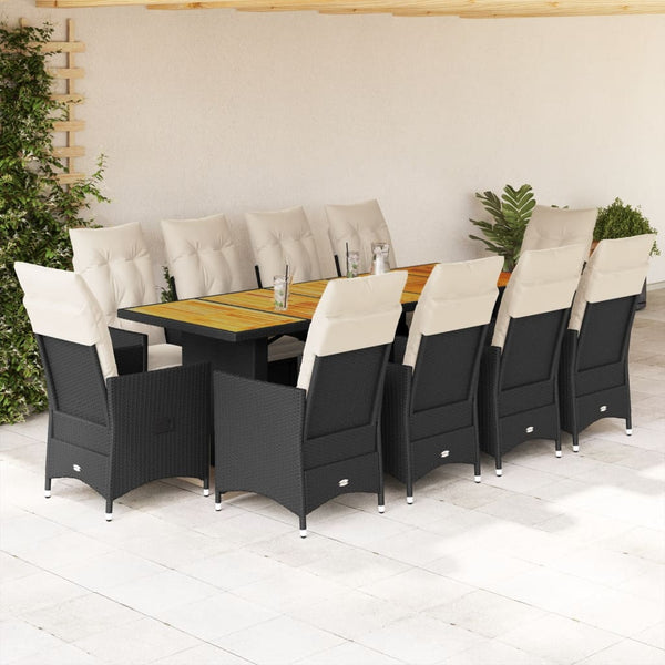 11-teiliges Garten-Bistro-Set Schwarz Poly Rattan