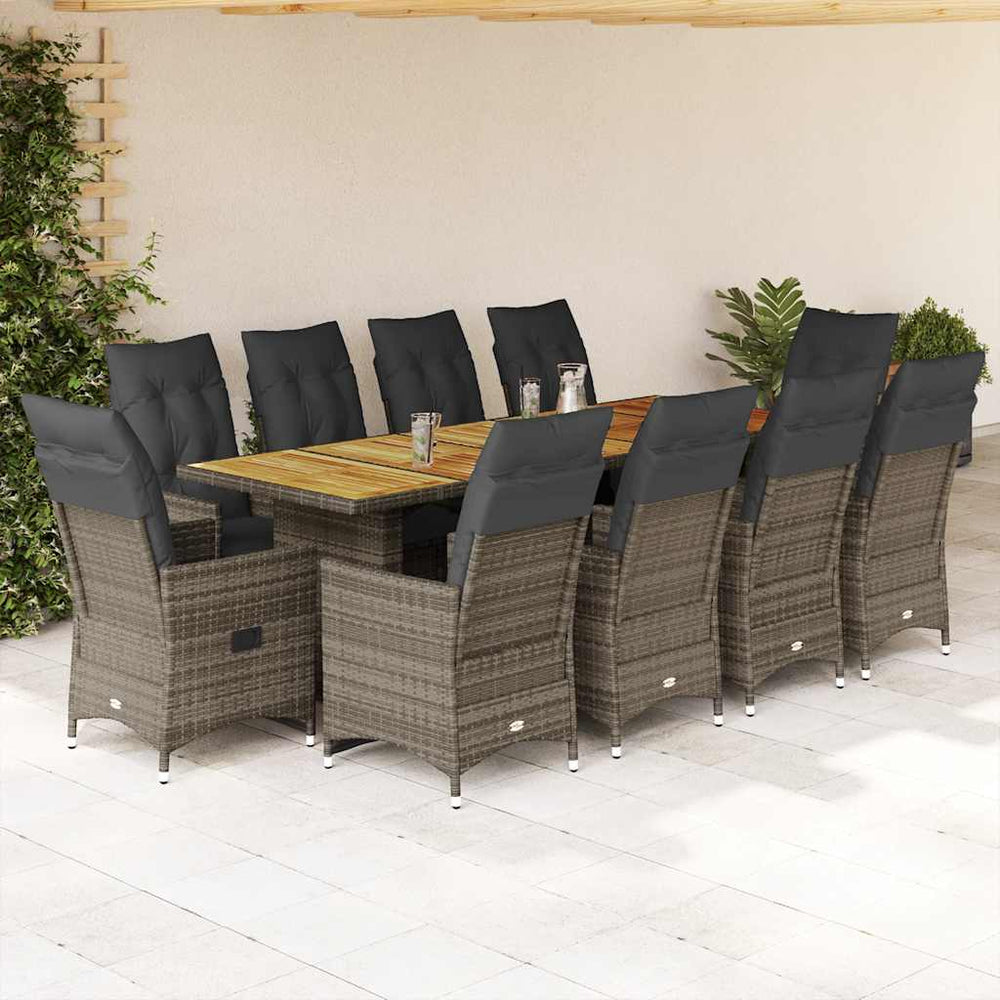 11-tlg. Garten Bistro Set Grau Poly Rattan mit Kissen