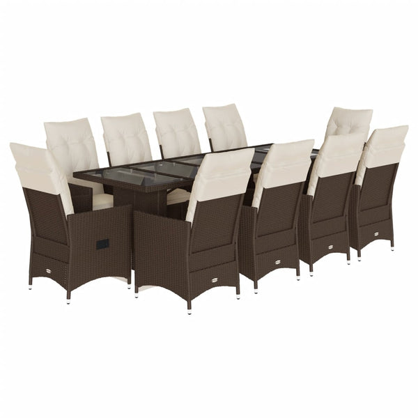 11-tlg. Garten Bistro Set Braun Poly Rattan mit Kissen