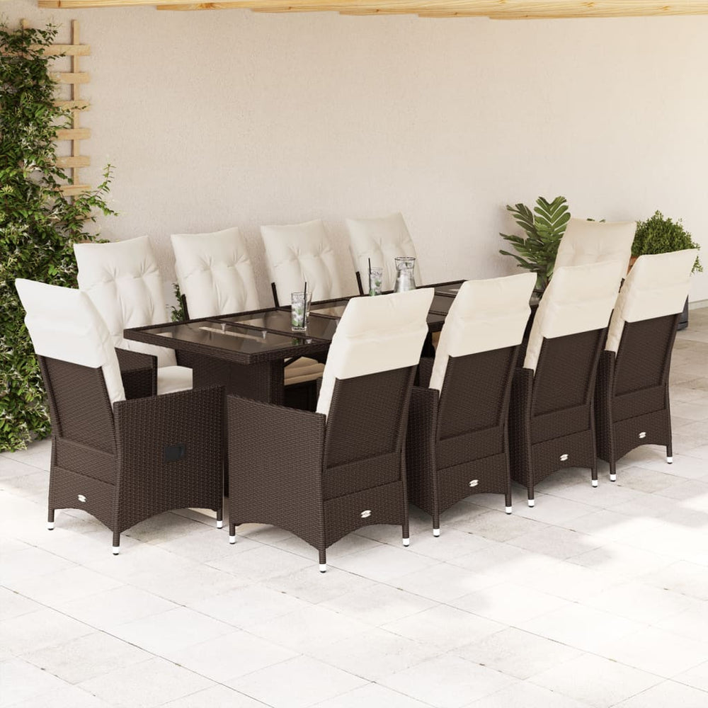 11-tlg. Garten Bistro Set Braun Poly Rattan mit Kissen