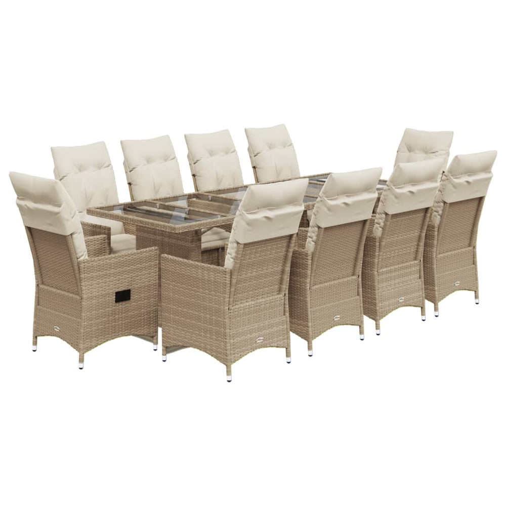 11-tlg. Garten Bistro Set Beige Poly Rattan