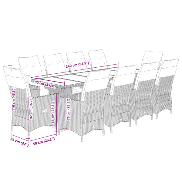11-tlg. Garten Bistro Set Beige Poly Rattan