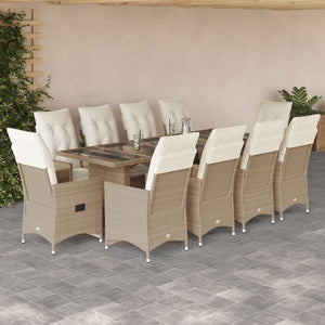 11-tlg. Garten Bistro Set Beige Poly Rattan