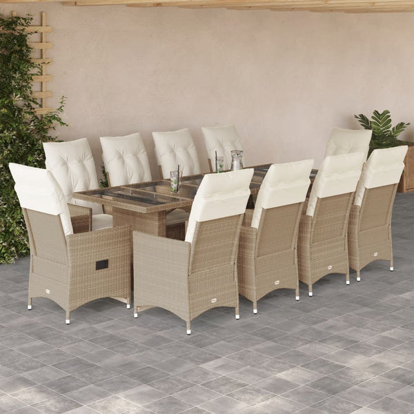 11-tlg. Garten Bistro Set Beige Poly Rattan