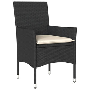 vidaXL 3-Piece Garden Dining Set with Cushions Black Poly Rattan Glass