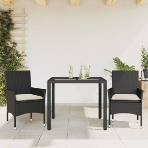 vidaXL 3-Piece Garden Dining Set with Cushions Black Poly Rattan Glass