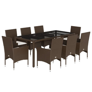 vidaXL 9-piece Garden Dining Set with Cushions Brown Poly Rattan Glass