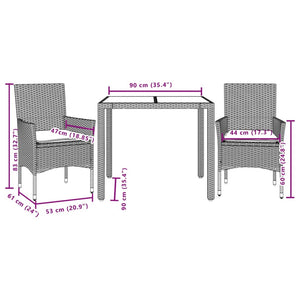 vidaXL 3-Piece Garden Dining Set with Cushions Grey Poly Rattan and Glass