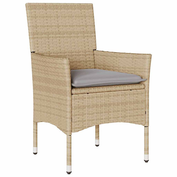 vidaXL 9-piece Garden Dining Set with Cushions Beige Poly Rattan Glass
