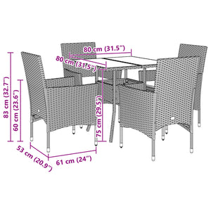 vidaXL 5-Piece Garden Dining Set with Cushions Grey Poly Rattan and Glass