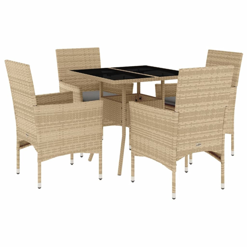 vidaXL 5-piece Garden Dining Set with Cushions Beige Poly Rattan and Glass