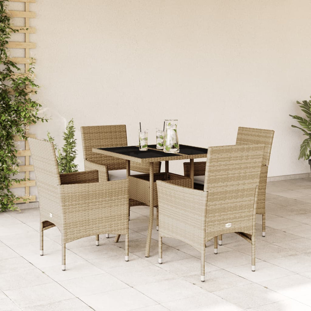 vidaXL 5-piece Garden Dining Set with Cushions Beige Poly Rattan and Glass