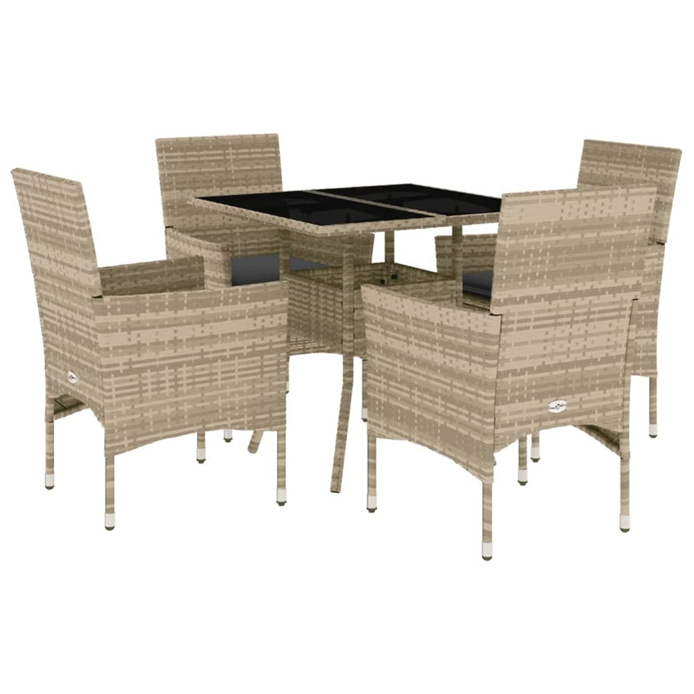vidaXL 5-piece Garden Dining Set with Cushions Light Grey Poly Rattan Glass