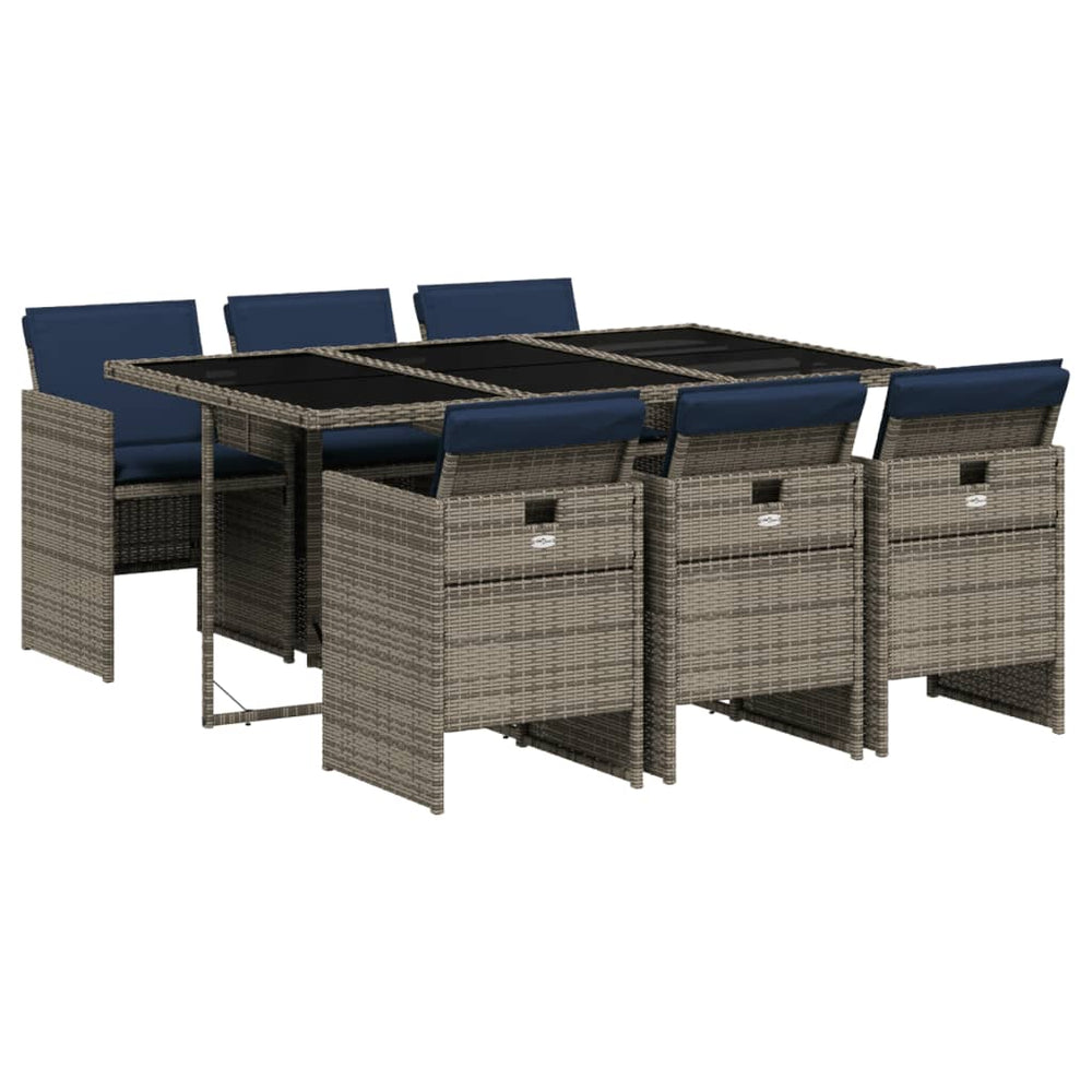 7-teiliges Garten Ess-Set Grau Polyrattan