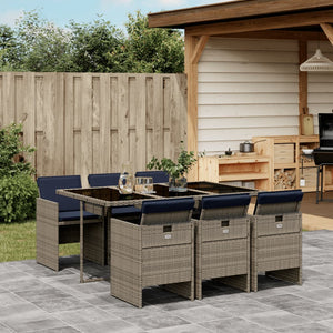 7-teiliges Garten Ess-Set Grau Polyrattan