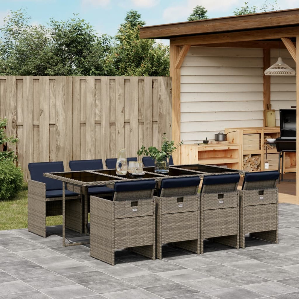 9-teiliges Garten Ess Set Grau Polyrattan