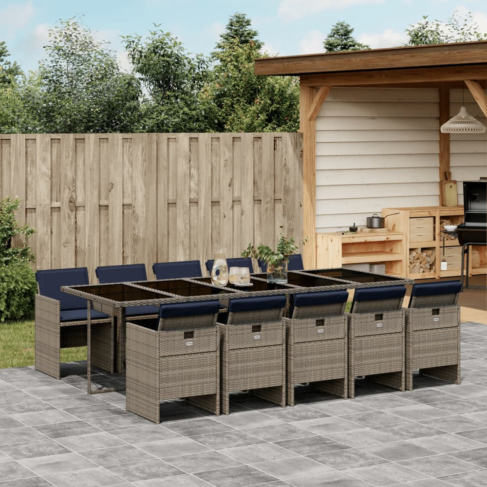 11-teiliges Garten Ess-Set Grau Polyrattan