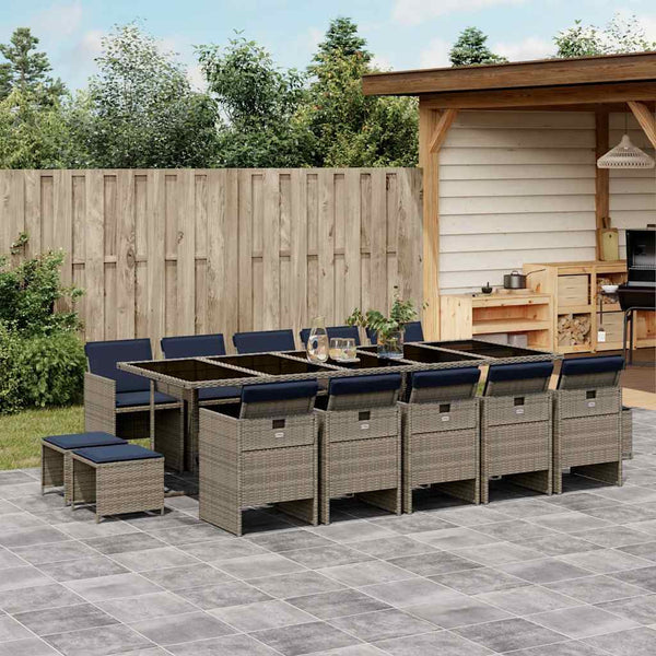 15-teiliges Garten Essgruppe mit Kissen Grau Polyrattan