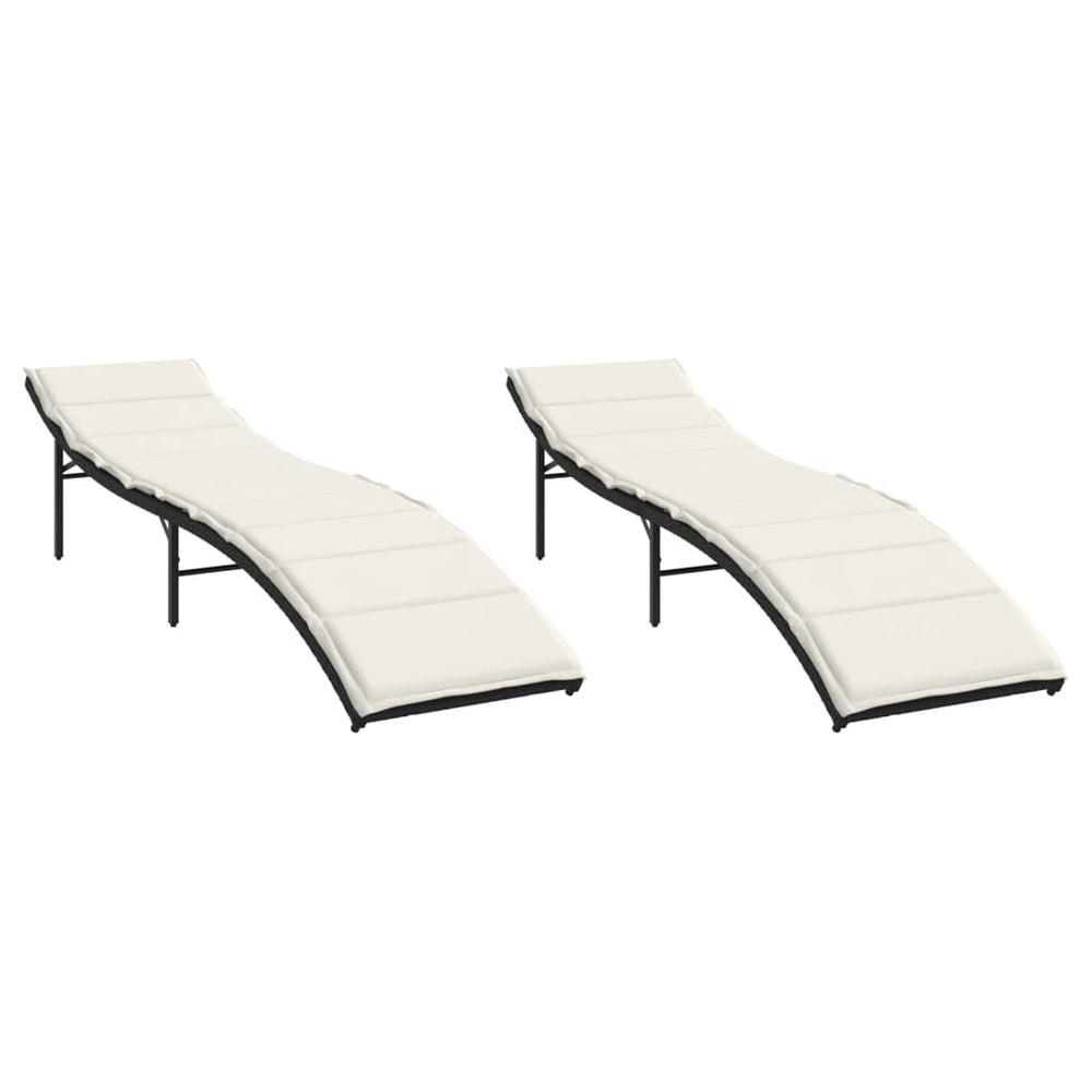 Sonnenliegen 2er Set mit Auflagen, Poly Rattan Schwarz