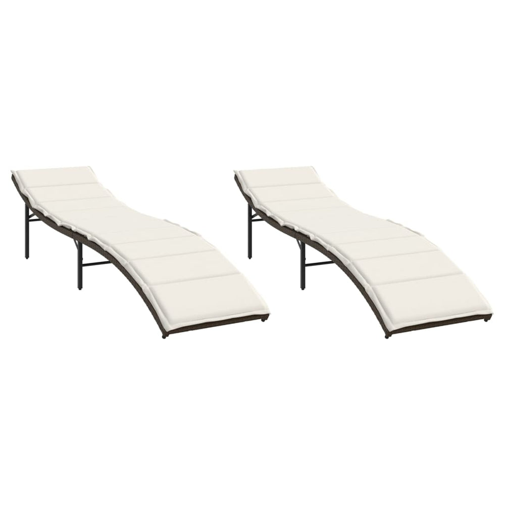2er Set Sonnenliegen mit Auflagen, Braun Rattan