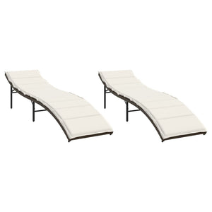2er Set Sonnenliegen mit Auflagen, Braun Rattan