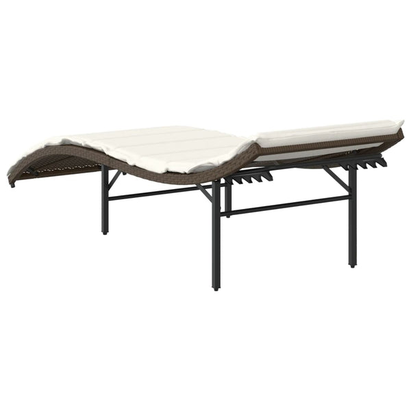 2er Set Sonnenliegen mit Auflagen, Braun Rattan