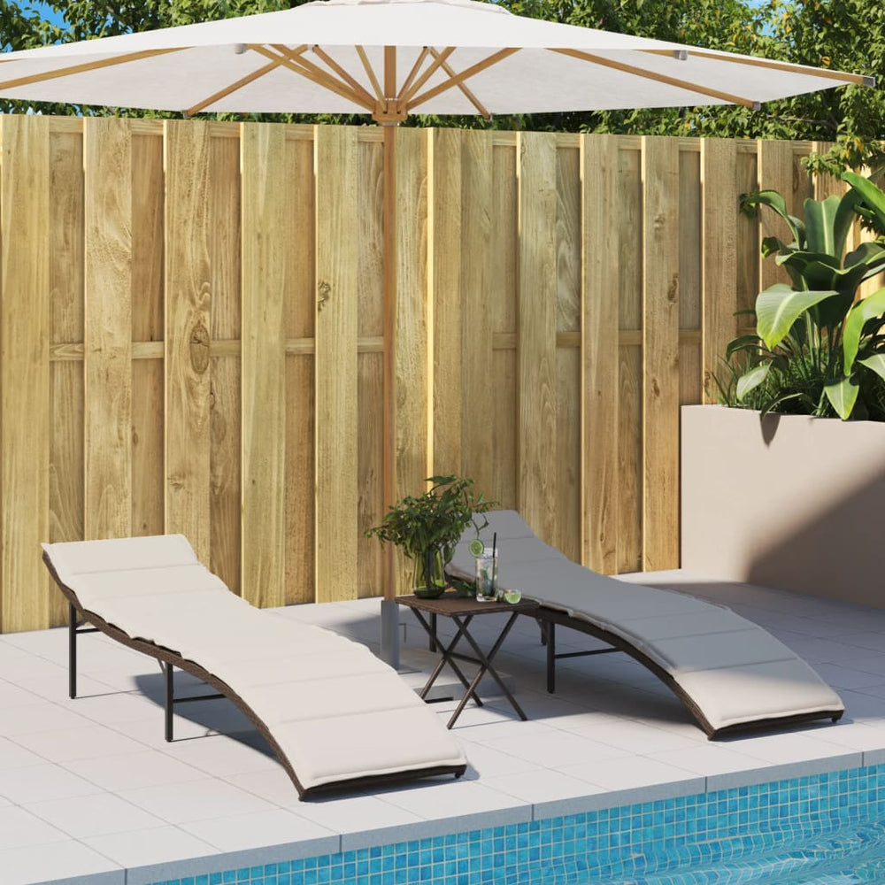 2er Set Sonnenliegen mit Auflagen, Braun Rattan