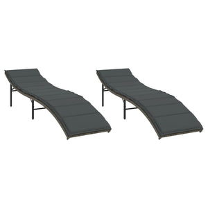 Poly Rattan Sonnenliegen mit Auflagen, 2er Set