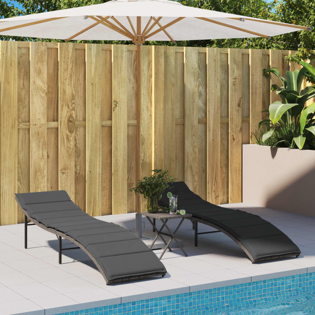 Poly Rattan Sonnenliegen mit Auflagen, 2er Set