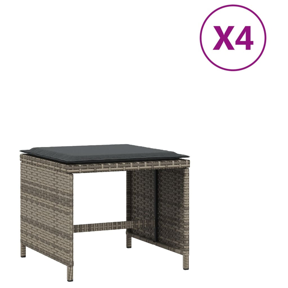 Gartenhocker mit Kissen Grau Poly Rattan 4er Set