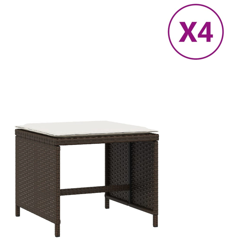 Gartenhocker mit Kissen, 4er-Set Braun