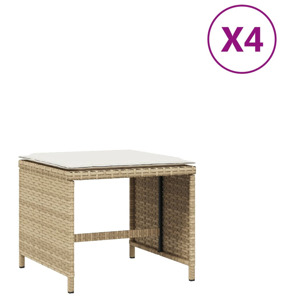 Gartenhocker mit Kissen, 4er-Set Beige