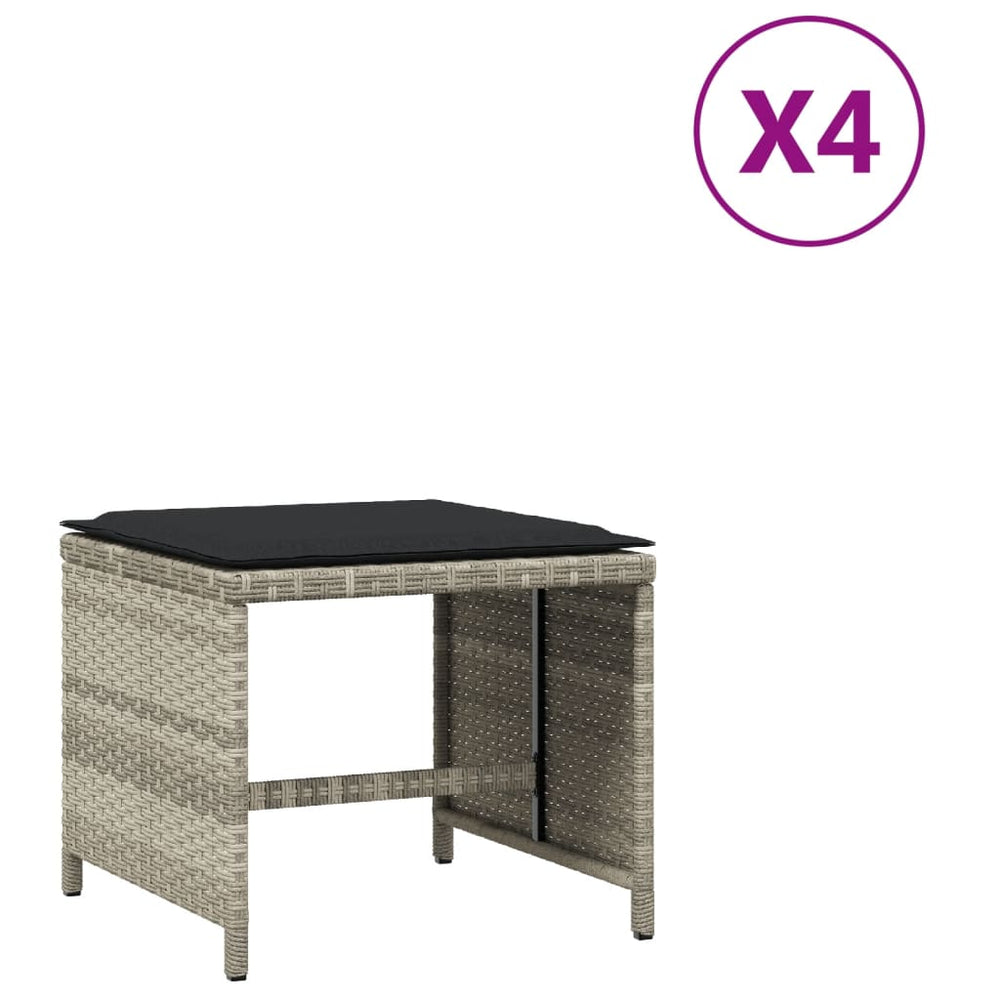 Gartenhocker mit Kissen, 4er Set Hellgrau