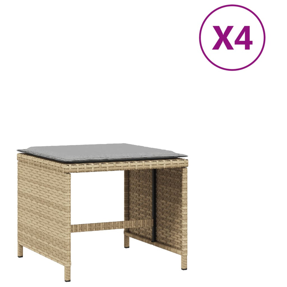 Gartenhocker mit Kissen, 4er Set