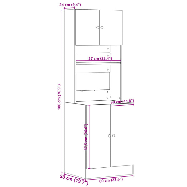 vidaXL Kitchen Cabinet Smoked Oak 60x50x180 cm Engineered Wood