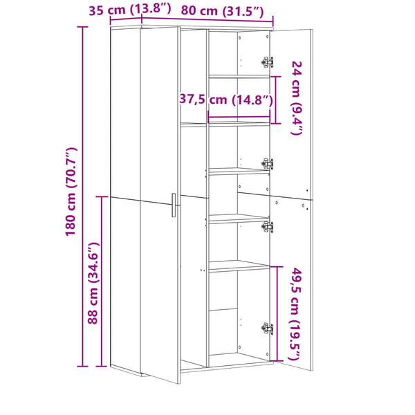 vidaXL Highboard Concrete Grey 80x35x180 cm Engineered Wood