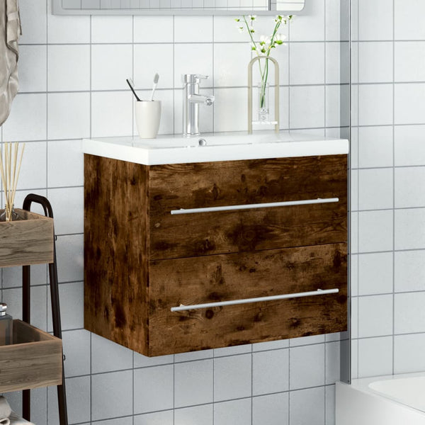 vidaXL Under Sink Cabinet with Integrated Basin Smoked Oak