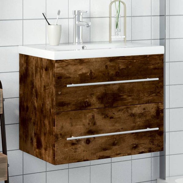 vidaXL Under Sink Cabinet with Integrated Basin Smoked Oak