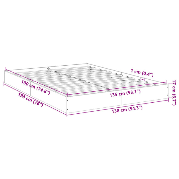 vidaXL Bed Frame White 135x190 cm Engineered Wood