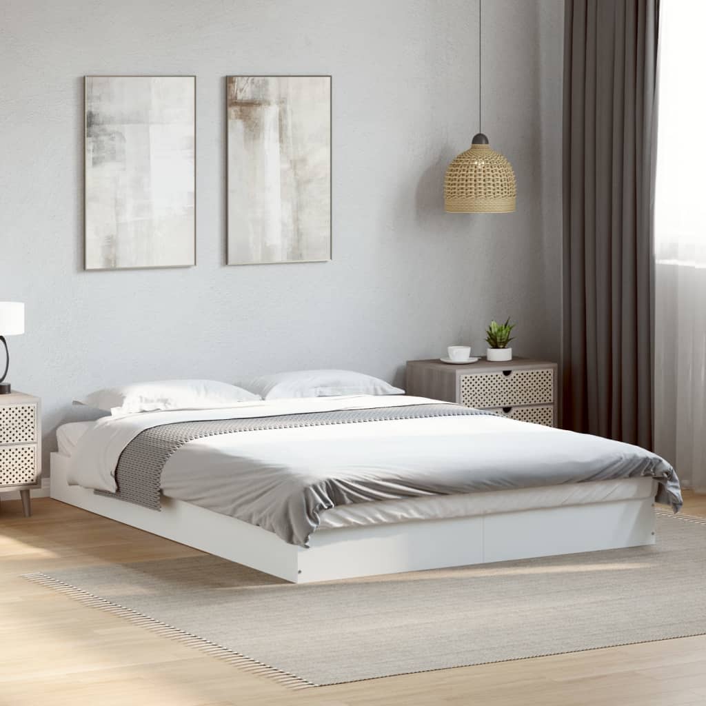 vidaXL Bed Frame White 135x190 cm Engineered Wood