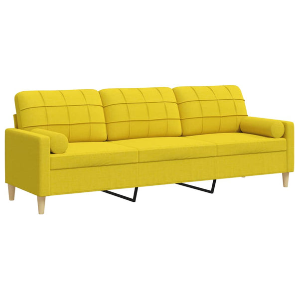 vidaXL 3-Seater Sofa with Decorative Pillows Light Yellow 210 cm Fabric
