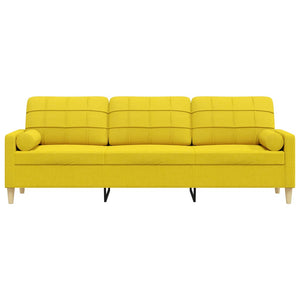 vidaXL 3-Seater Sofa with Decorative Pillows Light Yellow 210 cm Fabric