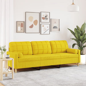 vidaXL 3-Seater Sofa with Decorative Pillows Light Yellow 210 cm Fabric