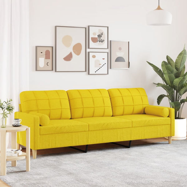 vidaXL 3-Seater Sofa with Decorative Pillows Light Yellow 210 cm Fabric