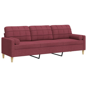 vidaXL 3-Seater Sofa with Decorative Pillows Wine Red 210 cm Fabric