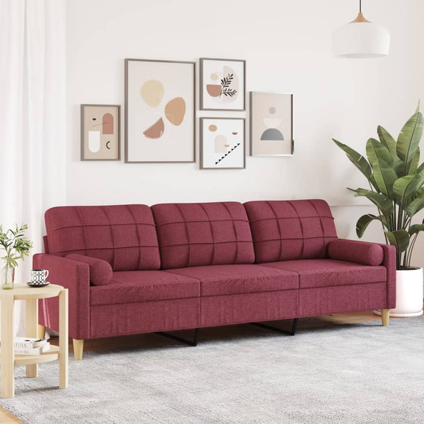 vidaXL 3-Seater Sofa with Decorative Pillows Wine Red 210 cm Fabric