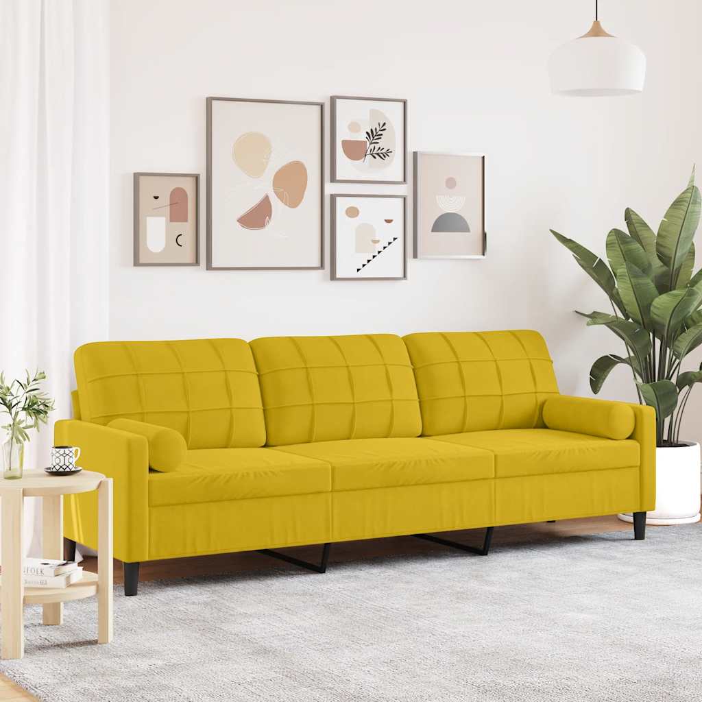 vidaXL 3-Seater Sofa with Decorative Pillows Yellow 210 cm Velvet