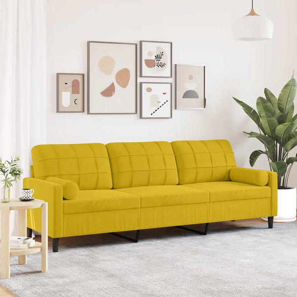 vidaXL 3-Seater Sofa with Decorative Pillows Yellow 210 cm Velvet