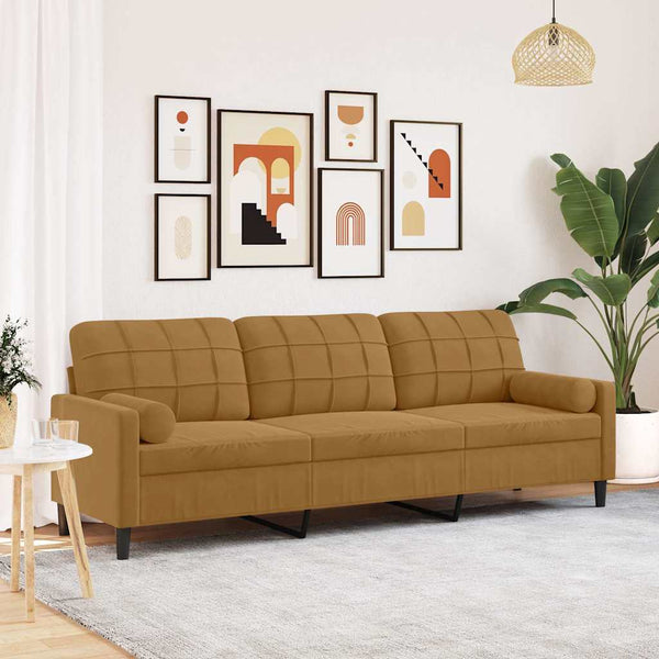 vidaXL 3-Seater Sofa with Decorative Pillows Brown 210 cm Velvet