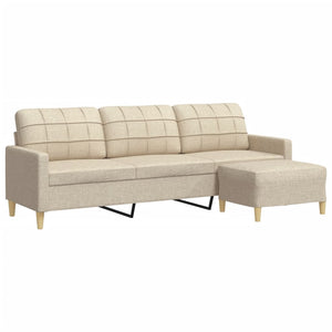 vidaXL 3-Seater Sofa with Footstool Cream 210 cm Fabric